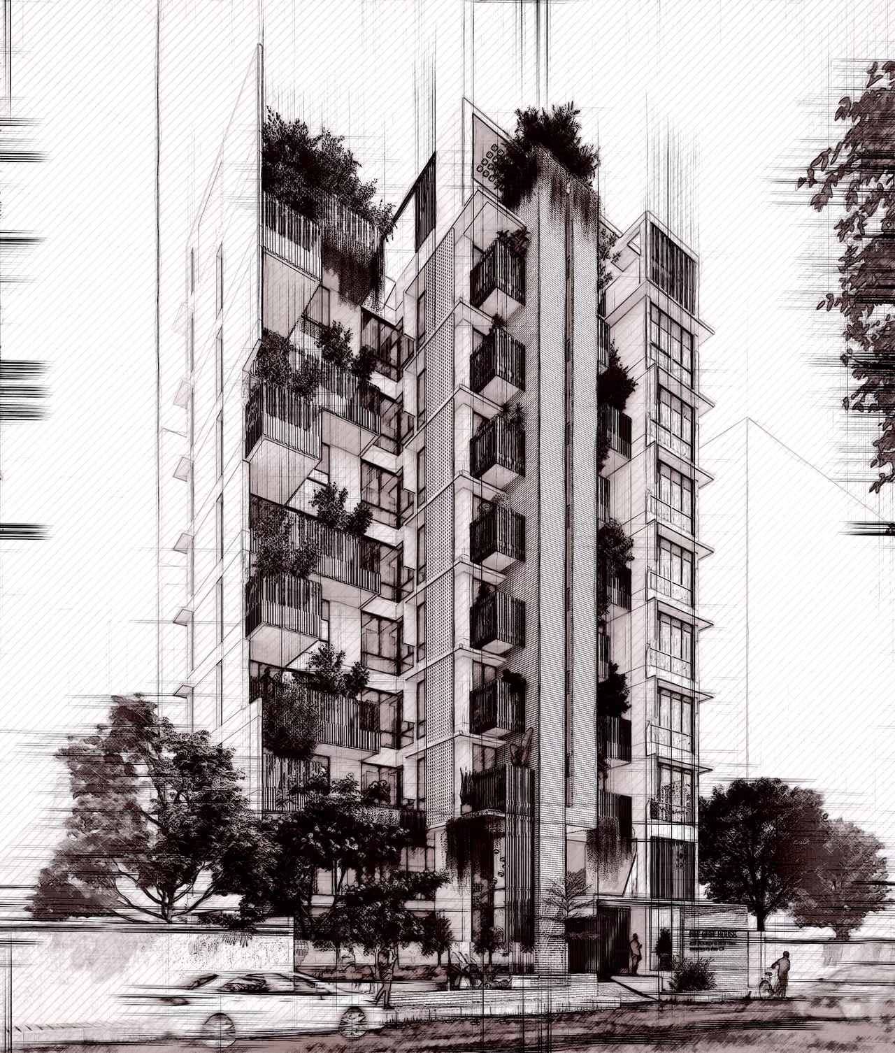 Mit Chit House, view 2 (sketch)